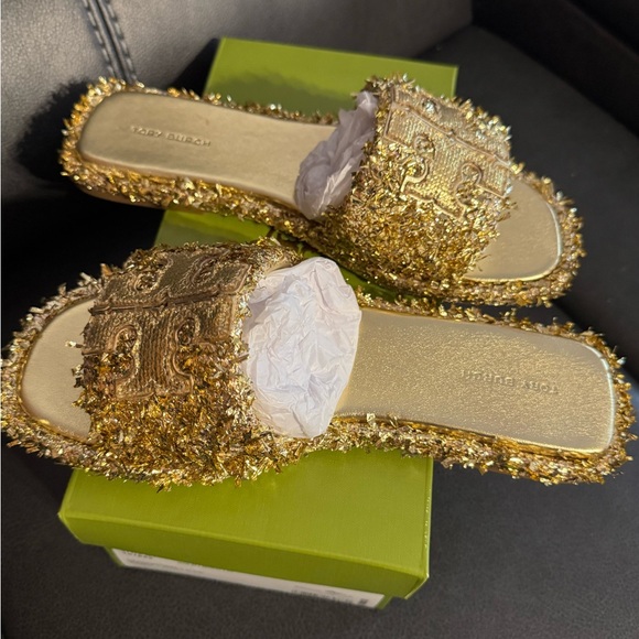 Tory Burch Glittering Gold Slide Sandals - Picture 5 of 9